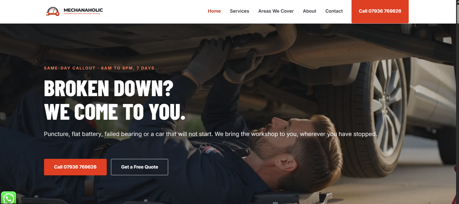 Homepage of the Mechanaholic website built by We Build Web