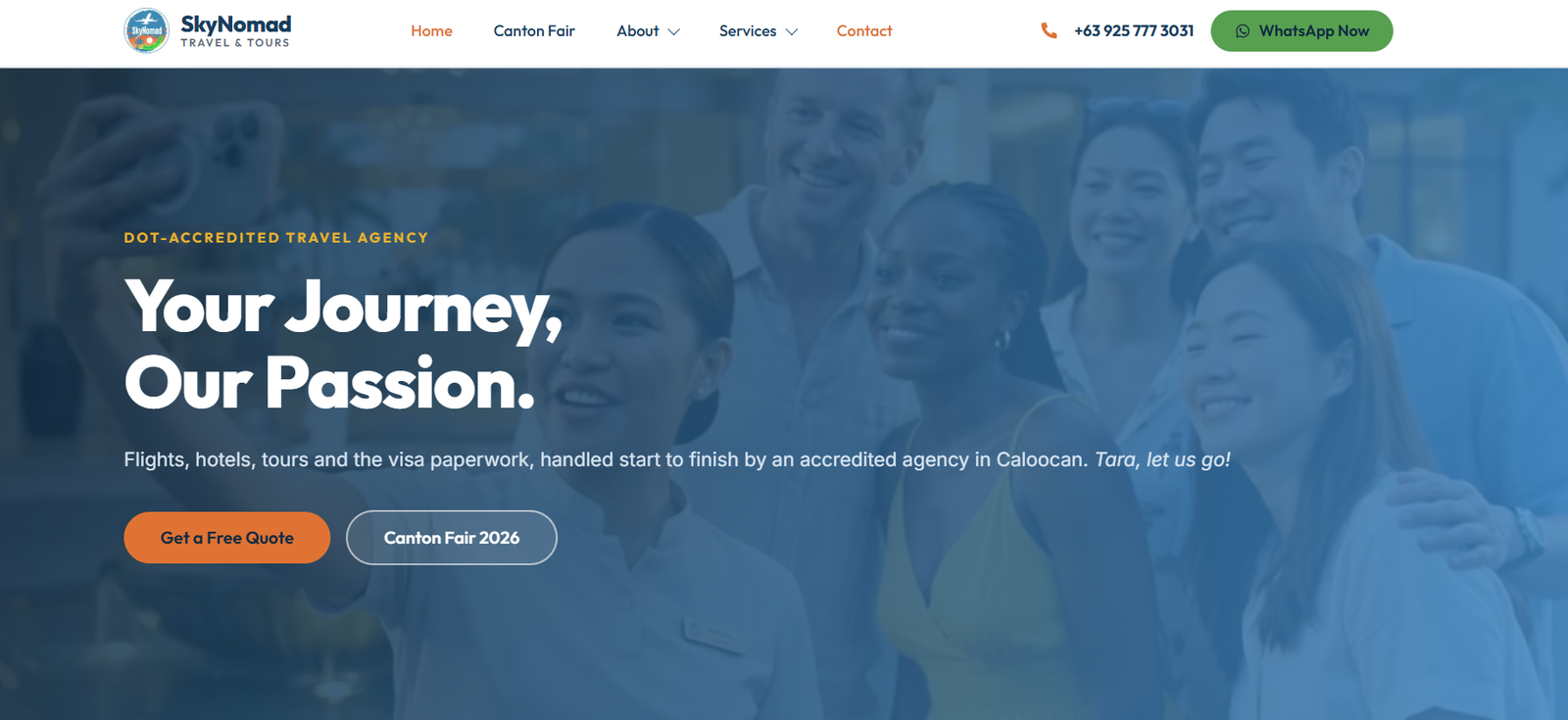 Homepage of the SkyNomad Travel website built by We Build Web