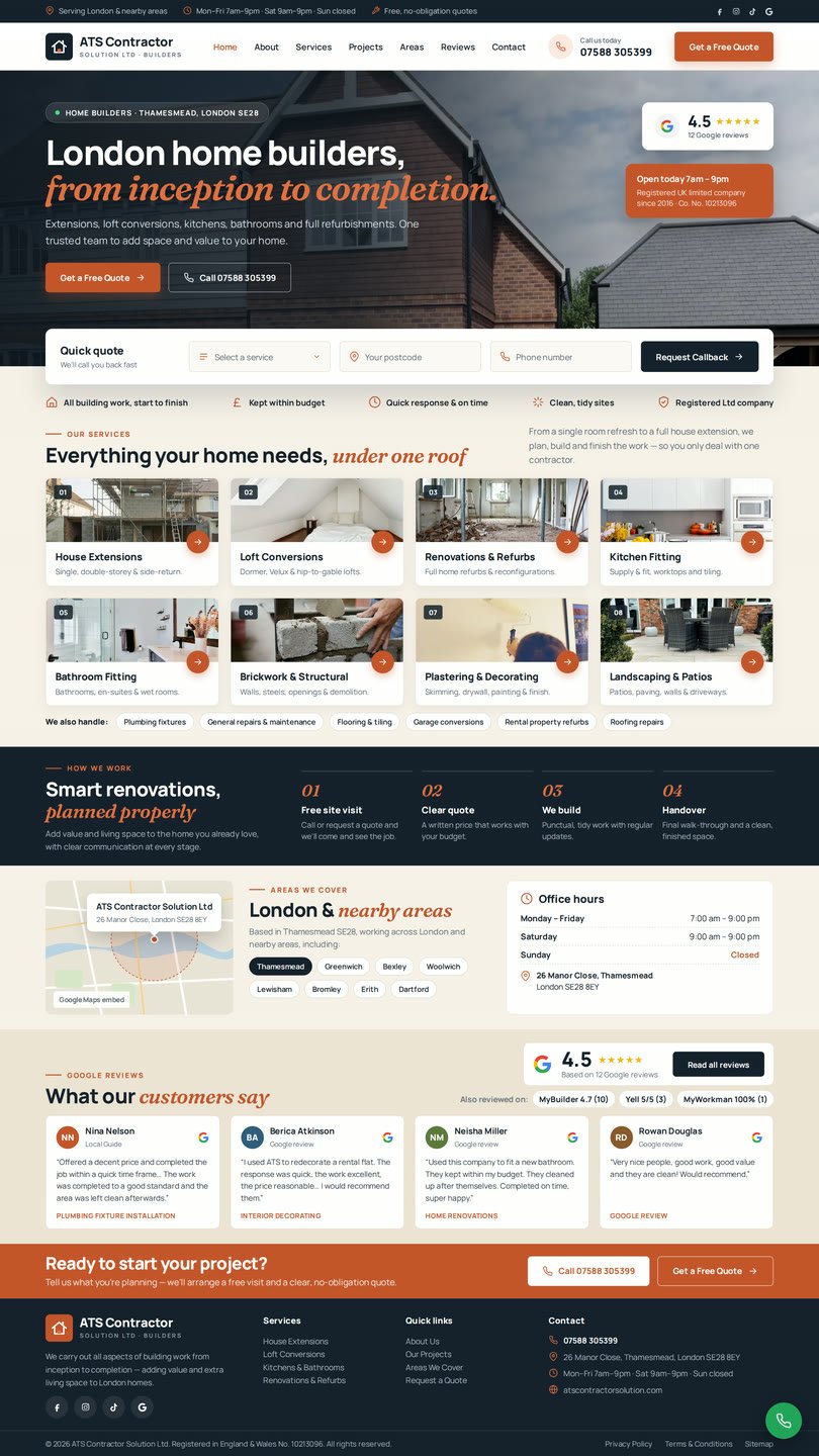 Sample website design for ATS Contractor Solutions, a UK contracting company