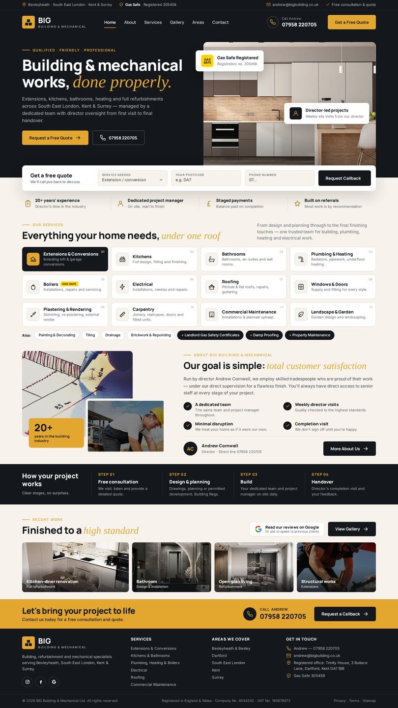 Sample website design for a UK construction company
