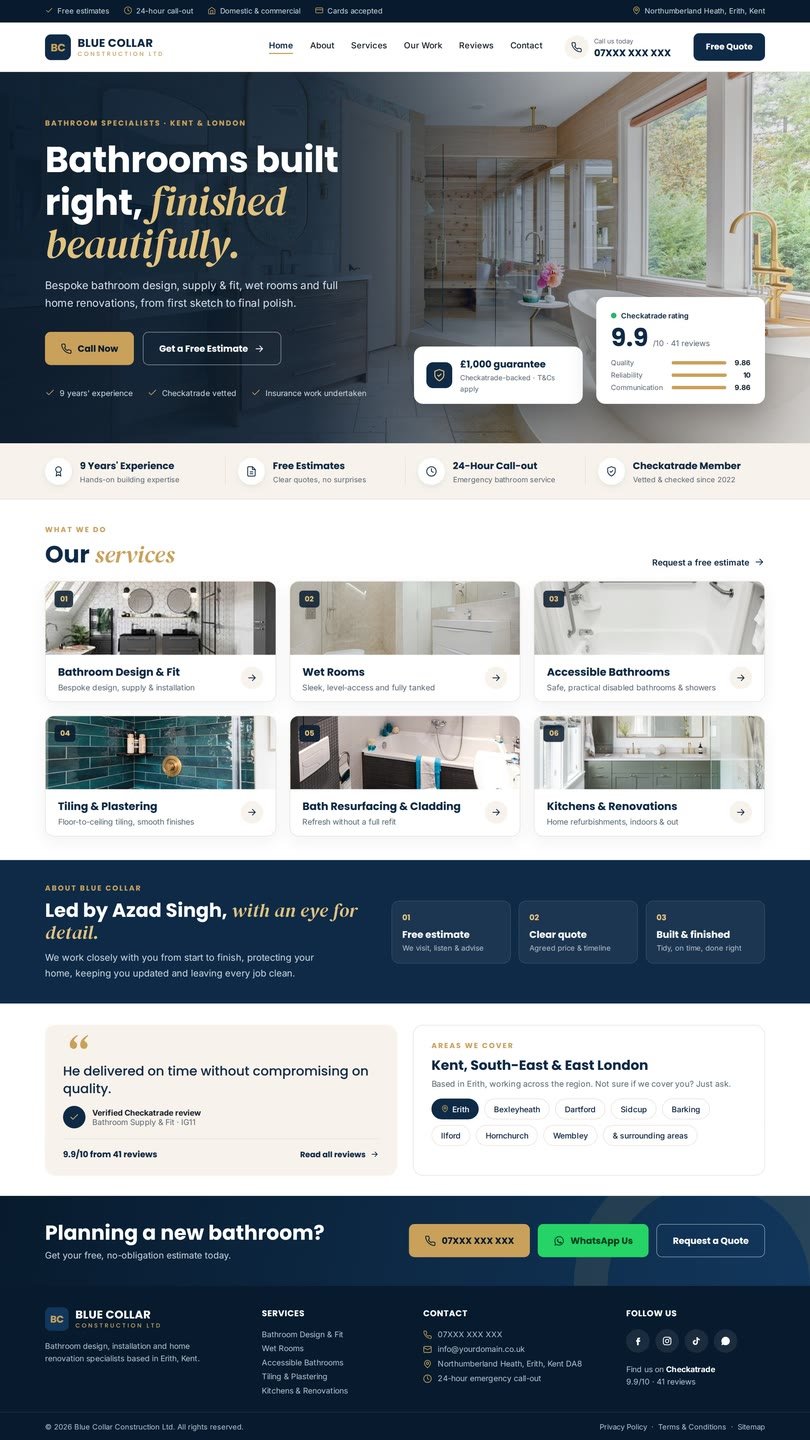 Sample website design for a blue collar construction business