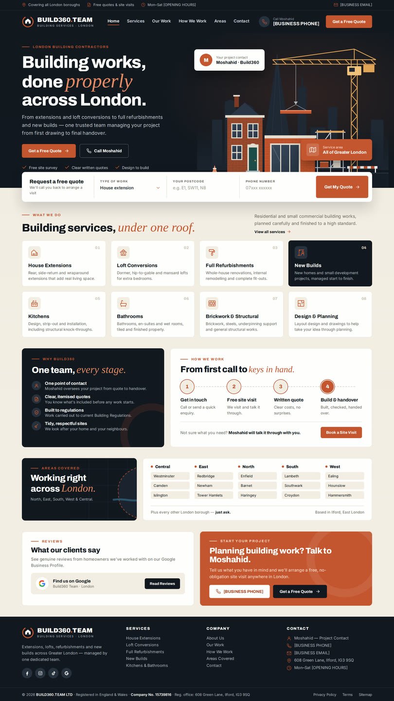 Sample website design for Build360, a UK building contractor