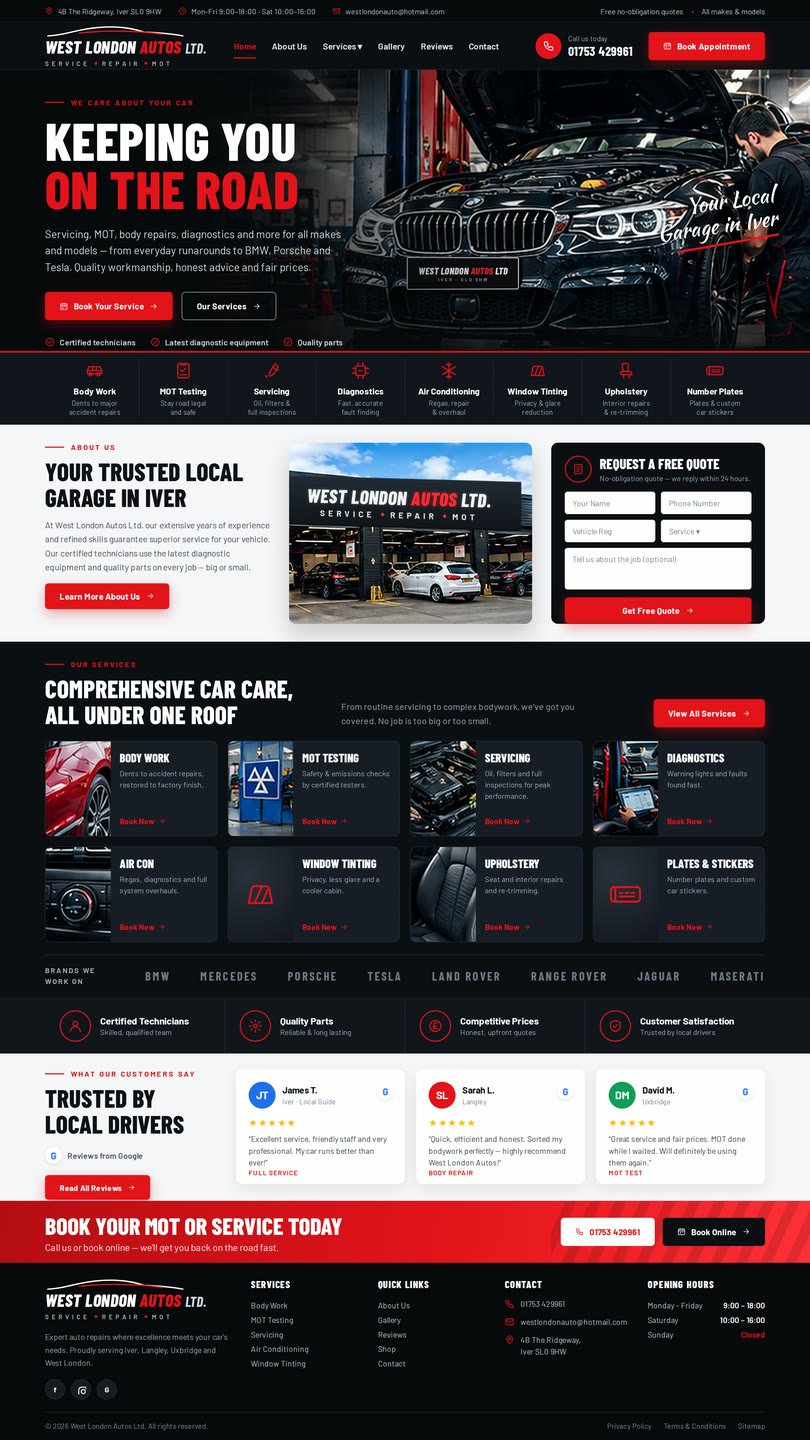 Sample website design for West London Autos, a car garage in Iver